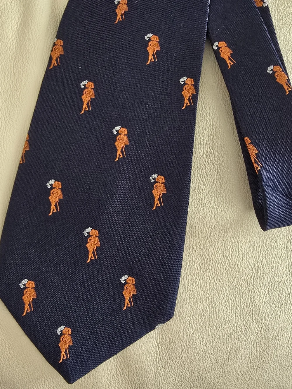 Keys and Lockwood Men's Blue Orange Silk Necktie Tie